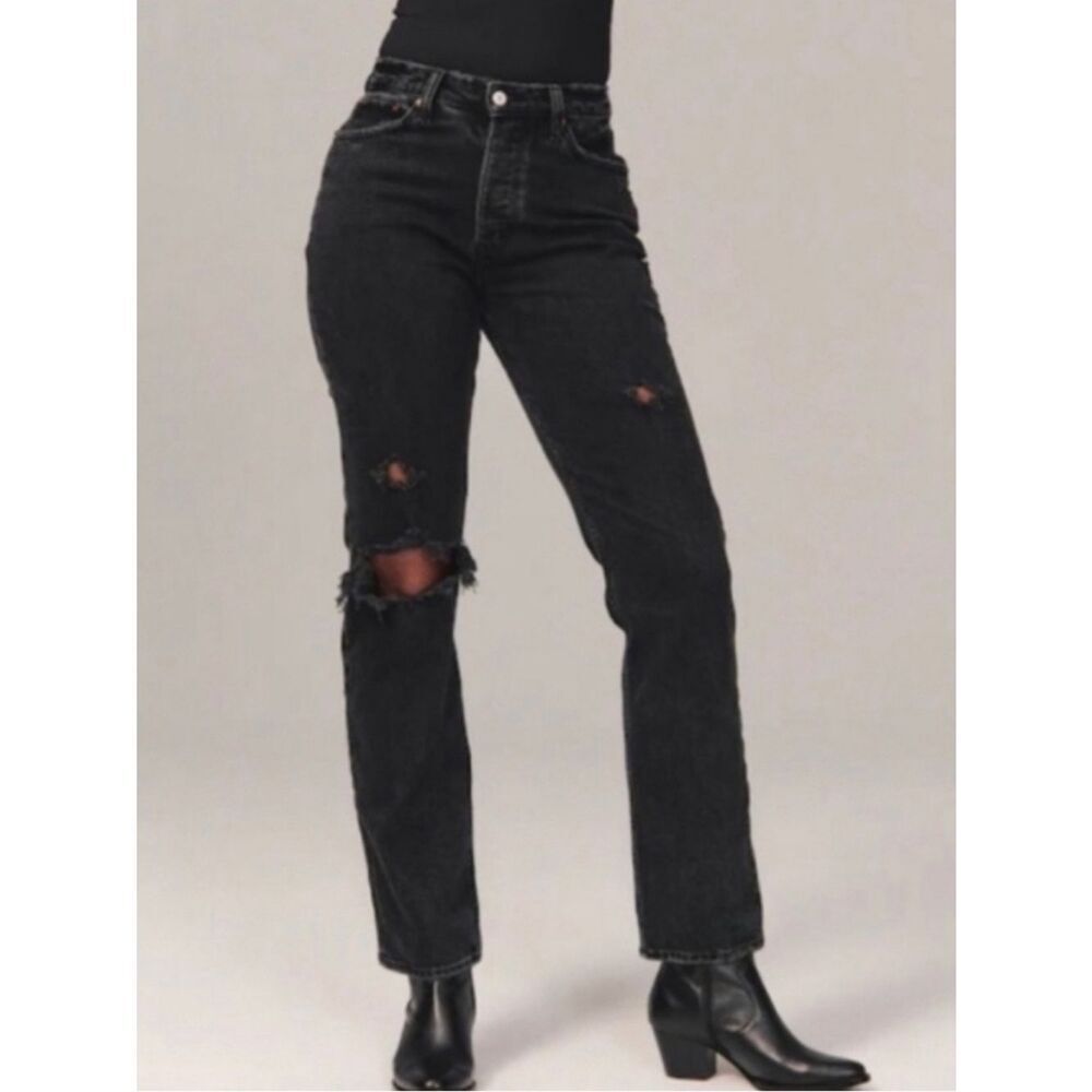 Abercrombie and fitch the dad high rise jeans washed black size 8